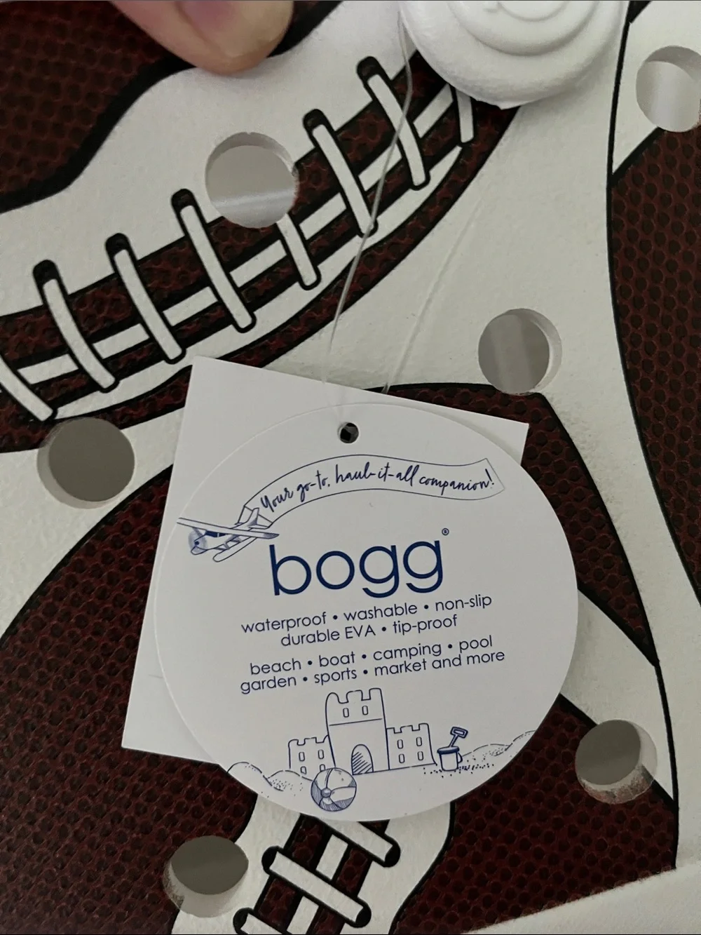 Bogg bagsSporty White & Brown Football Print Tote Bag